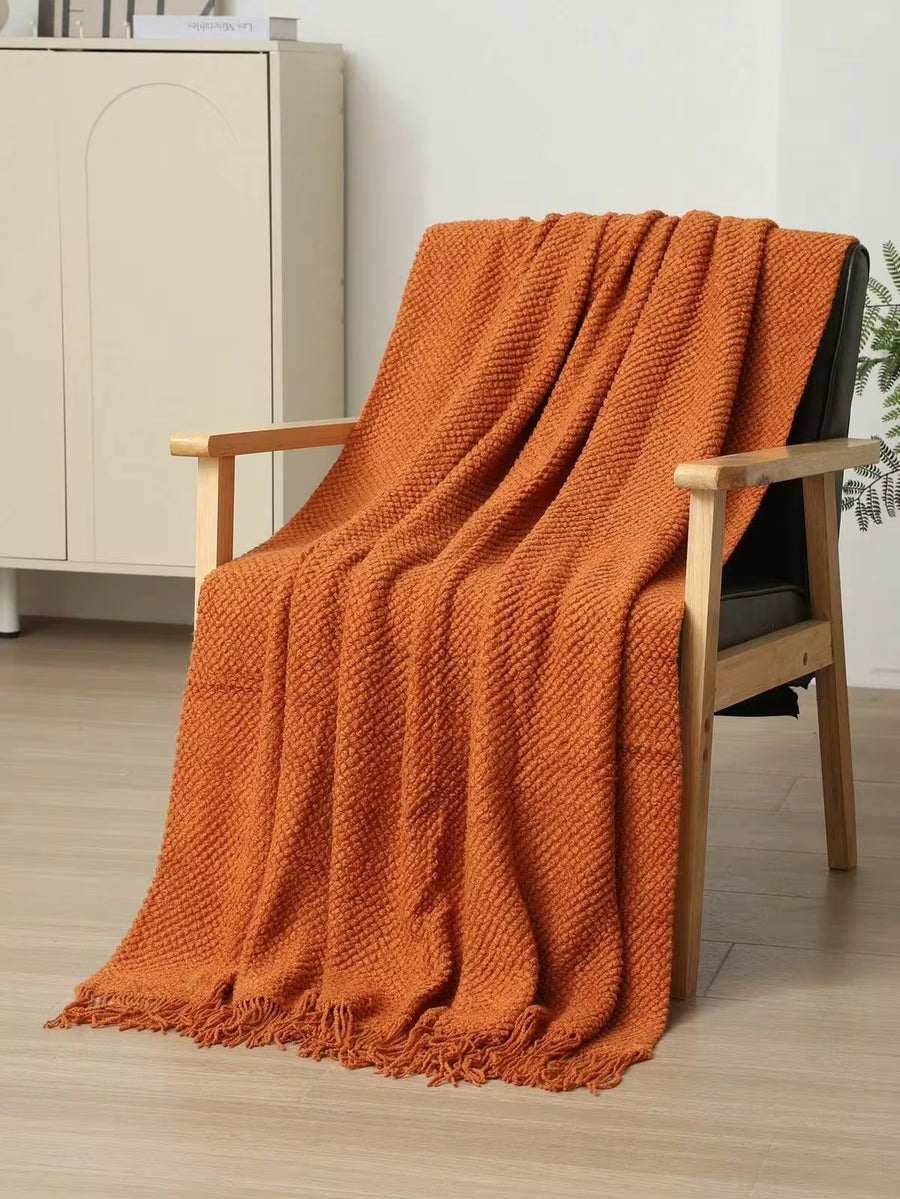 A Knitted Blanket, Nordic Style Rectangular Tassel Office Nap Sofa Blanket, Air Conditioning Blanket, Shawl Cover Blanket, Bed Tail Blanket Suitable For Daily Use