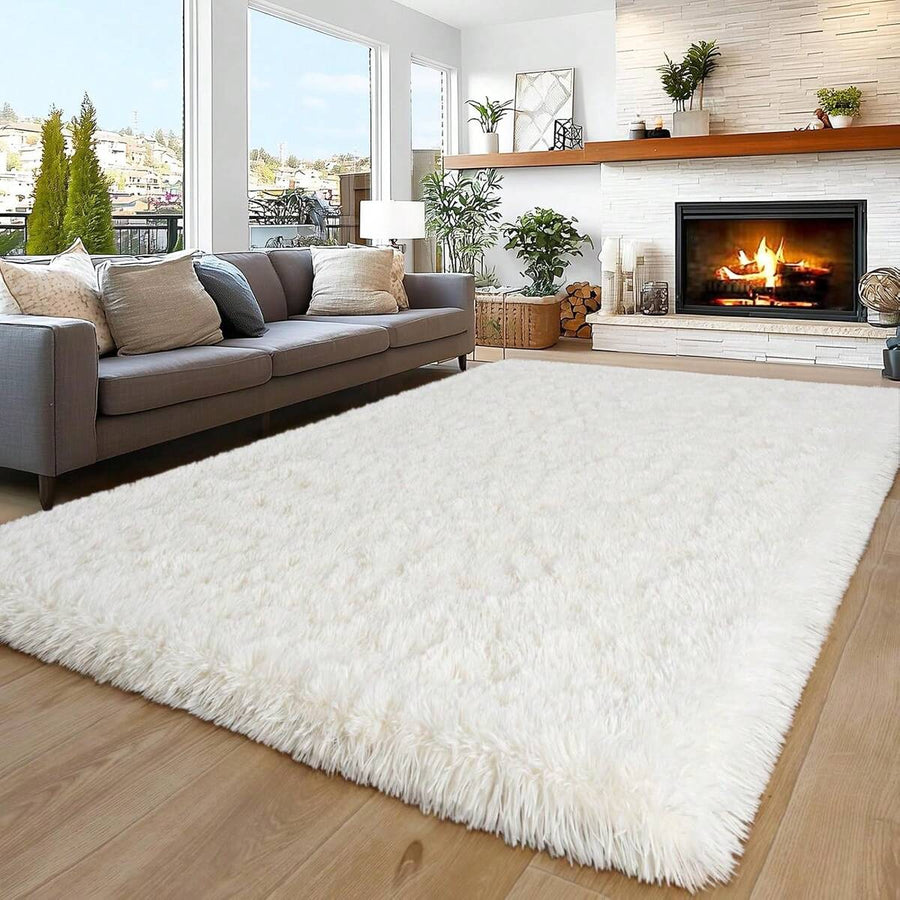 Living Room Rugs, Bedroom Rugs – Ultra Soft Plush Rug, Fluffy Shaggy Carpet, Washable Area Rug With Non-Slip Backing & 4 Free Grip Stickers, Modern Home Dorm Decor, Multiple Sizes 4x6 5x7 6x9 8x10 9x12 10x14, Black Rug